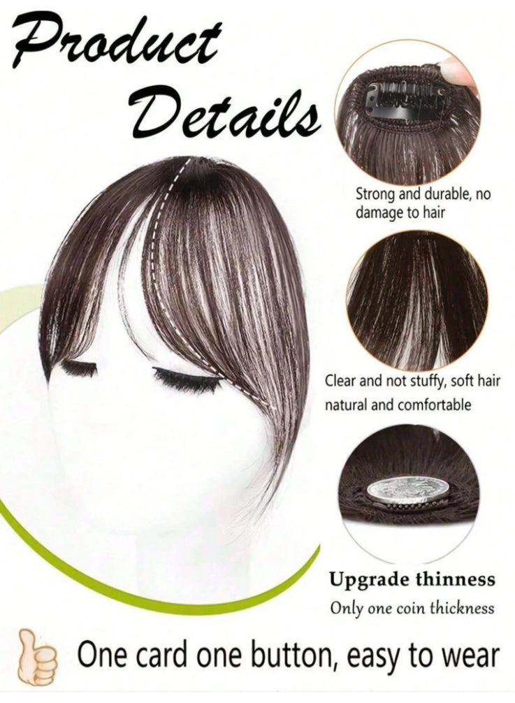 Fluffy Hair Topper in Dark Brown - Middle Part Bangs Hairpiece for Volume & Root Coverage - Image 3